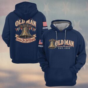 Custom Name & Year Old Man Cracked But Still Ringing Liberty Bell American Bunting Stars Old Man #DQH1065 - Hoodie