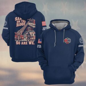 Santa's On The Roof, So Are We, Personalized Vintage Firefighter Pride - Hoodie