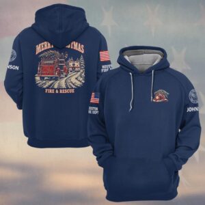 Merry Christmas Fire & Rescue, Personalized Vintage Firefighter Pride - Hoodie