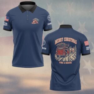Merry Christmas Fire & Rescue, Personalized Vintage Firefighter Pride - Polo