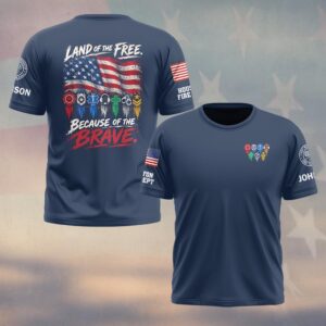 Land Of The Free, Because Of The Brave, Personalized Vintage First Responder Pride - T-shirt