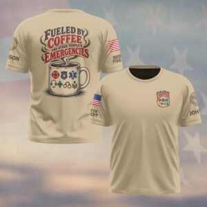 Fueled By Coffee And Other People's Emergencies, Personalized Vintage First Responder Gift - T-shirt