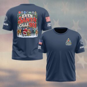 Even Santa Calls 911, Personalized Cartoon First Responder Pride - T-shirt