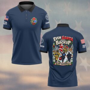 Even Santa Needs Backup, Personalized Cartoon First Responder Brotherhood - Polo