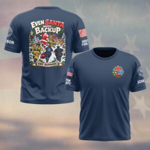 Even Santa Needs Backup, Personalized Cartoon First Responder Brotherhood - T-shirt