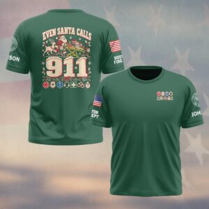 Even Santa Calls 911, Personalized Vintage First Responder Pride - T-shirt